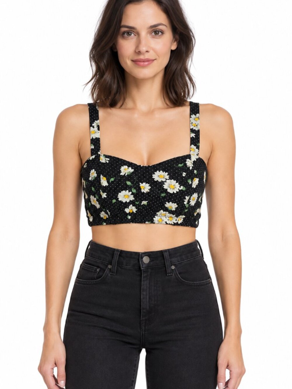 Forever 21 Women’s Black Daisy Floral Sports Bra Size Small